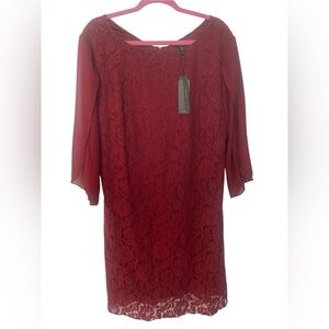 COOAN Elegant Red Lace Dress Size XL Holiday Party Cocktail Sheath Dress NWT